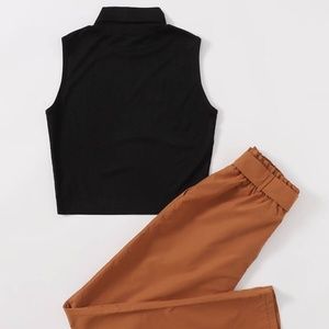 SHEIN Plus Mock Neck Tank Top & Belted Pants